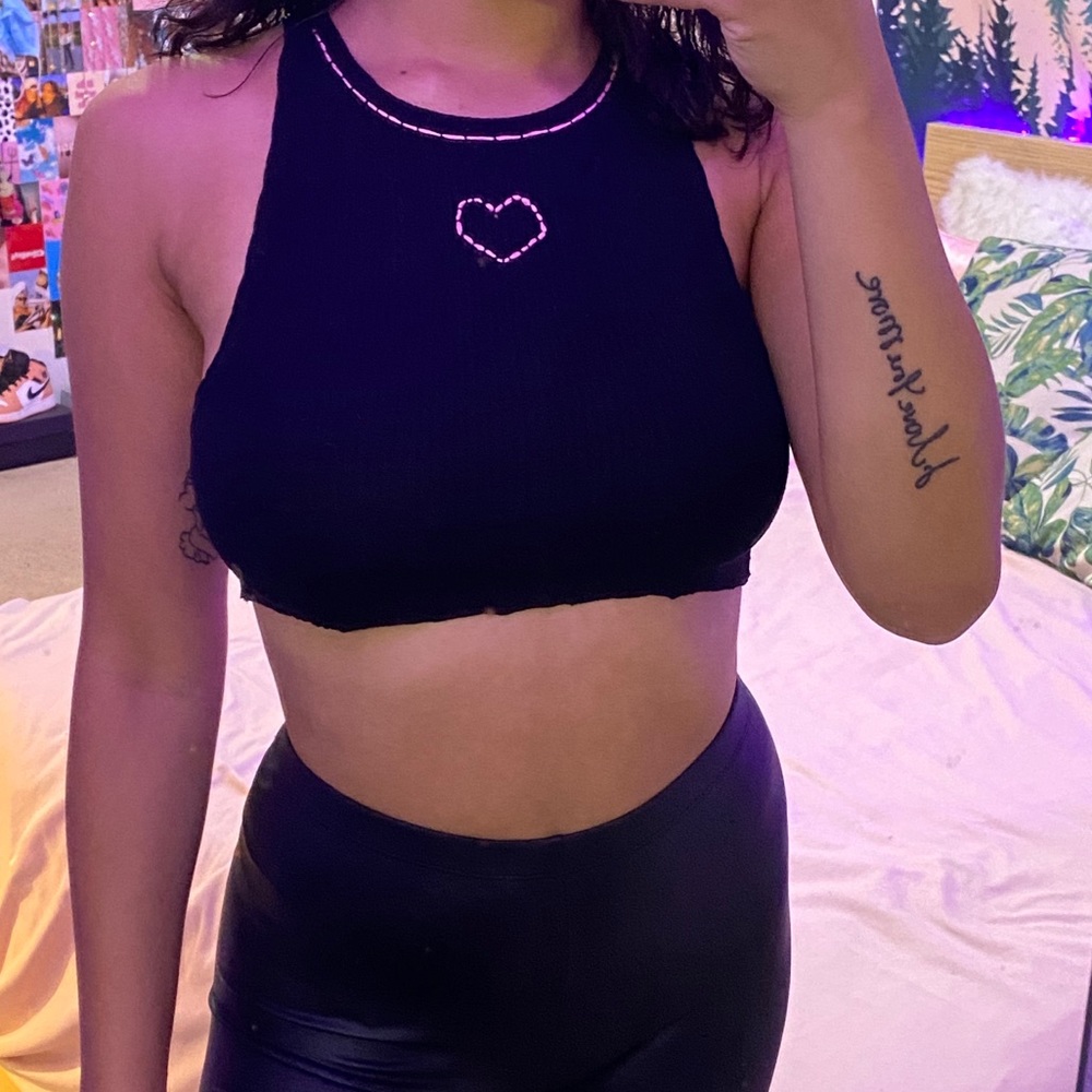 Embroidered black crop top